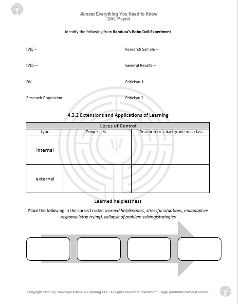 a graphic organizer for internal vs external locus of control